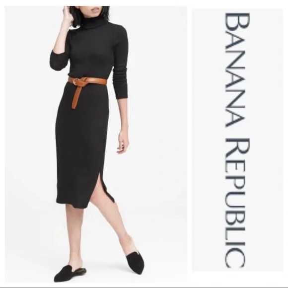 banana republic black turtleneck dress BANANA REPUBLIC $149 BLACK TURTLENECK BUTTON SIDE SWEATER DRESS XS